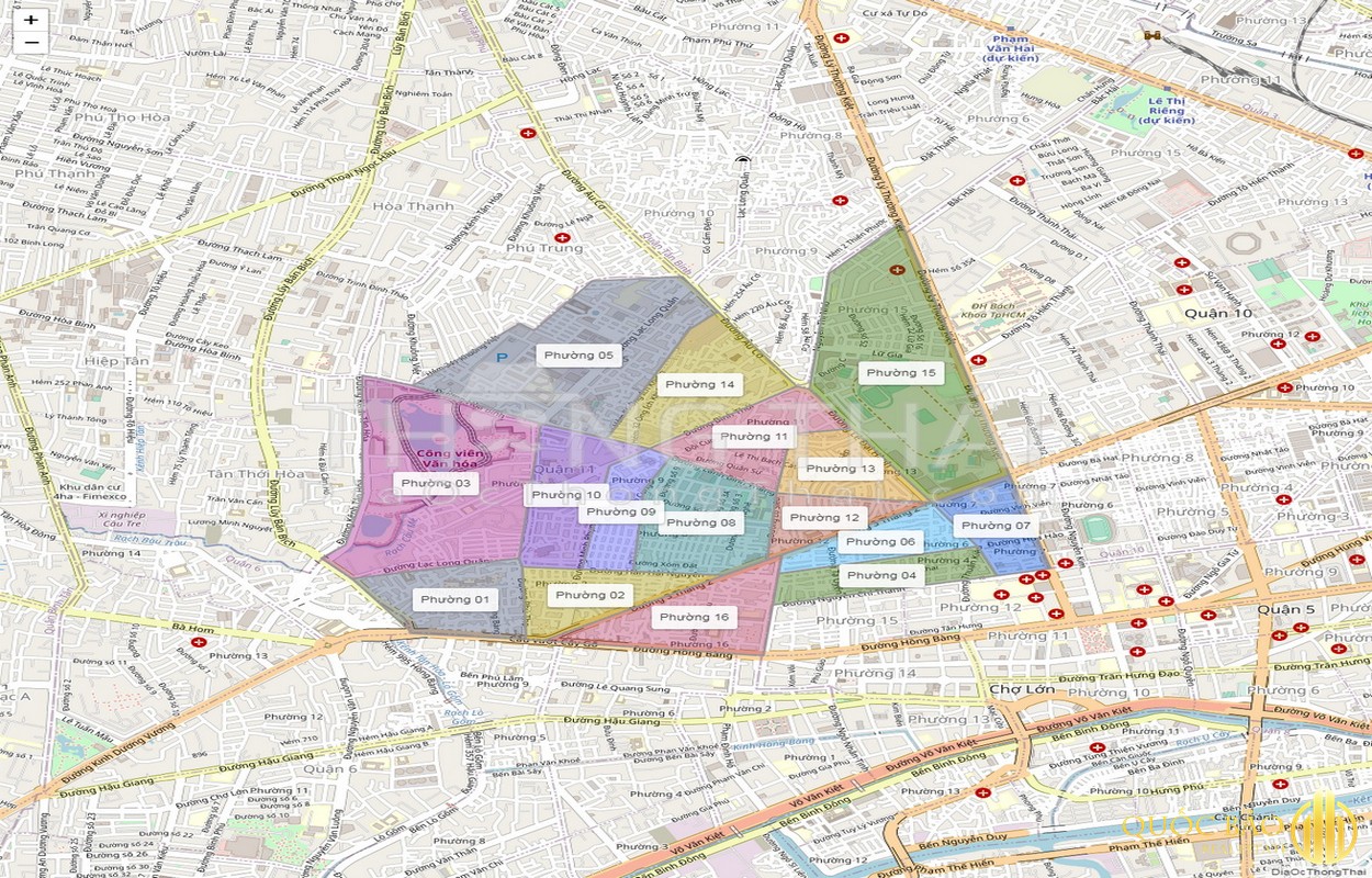 Bản đồ hành chính các phường thuộc quy hoạch Quận 11