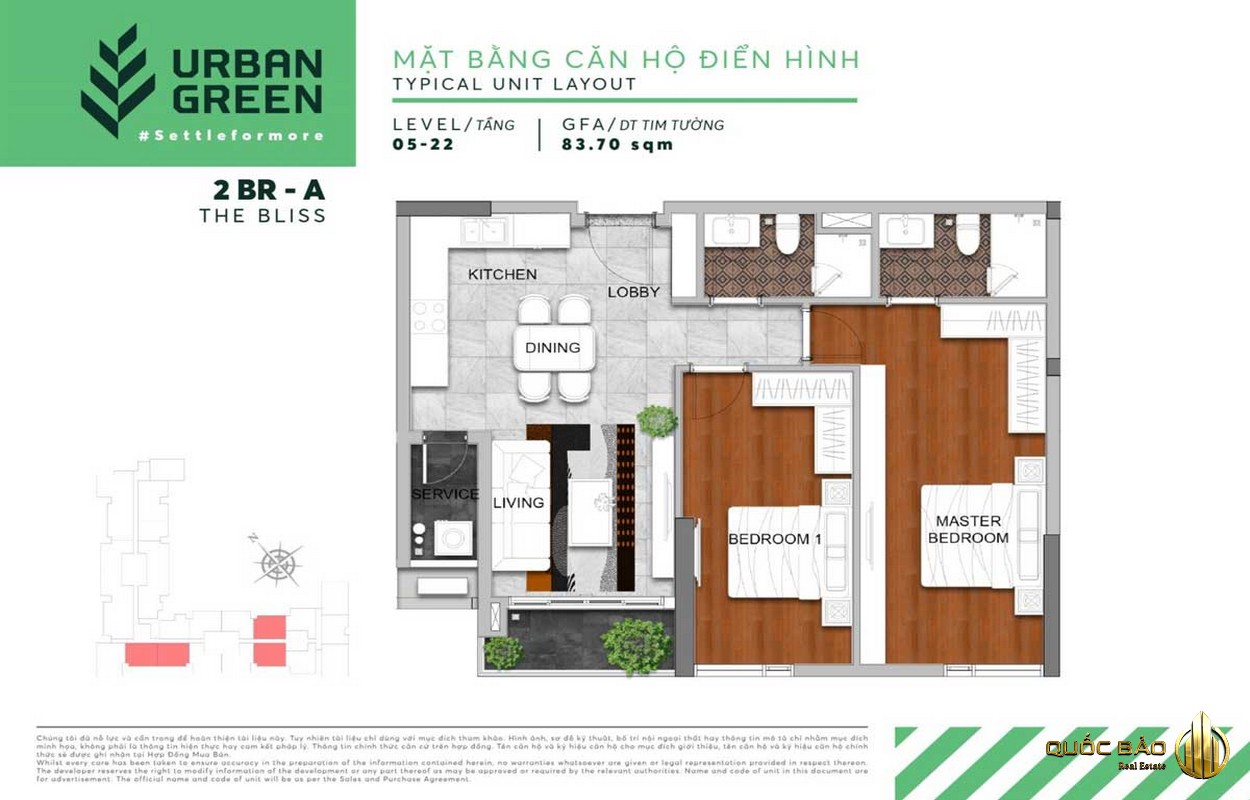 Thiết kế căn hộ 2 phòng ngủ Urban Green Thủ Đức 
